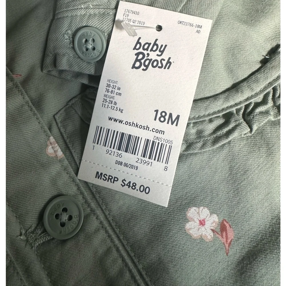 NWT Baby Girl OshKosh B'gosh® Floral Twill Jacket 18 MONTHS, Olive